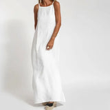 Shopmocho Women Cotton linen Side Split Long Slip Dress Summer Lady Strapless Solid Color Holiday Party Dresses FYY-10080