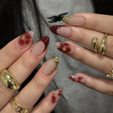 SHOPMOCHO 24pcs Smudging Flower Press On Nails Wave Point Designs French Style Almond False Nails Y2k Sweet Cool Fake Nail For Spicy Girls