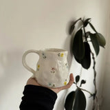 Shopmocho Retro floral cup, ceramic cup, hand-squeezed irregular cup, coffee cup, milk cup, water cup, high-value cup