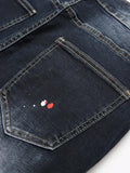 SHOPMOCHO Men y2k Stretchy Denim jeans Ripped Skinny Letter Print elastic waist Casual pants for men Hole Slim Fit Denim Hip Hop Trousers