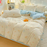 SHOPMOCHO American Pastoral Floral Printed Bedding Set Soft Skin-Friendly Double King Size Duvet Cover Set with Flat Sheet and Pillowcases