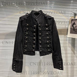SHOPMOCHO 2026 Autumn New Fashion Metal Buckle Design Shoulder Strap Denim Short Jacket For Women High Street Coat Female 11A06995