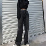 Shopmocho New American Harajuku Vintage Print Jeans Y2K Women Washed Gray Straight Pants Street Gothic Loose Unisex Trousers Tide