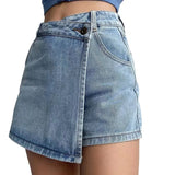 Shopmocho Summer High-waisted Slimming Denim Skirt For Women Versatile Unique Fashionable Exposure-proof Irregular A- line Shorts