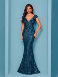 Shopmocho Elegant Blue Evening Dress For Women Long 2025 Luxury Mermaid Formal Sequins Prom Wedding Party Cocktail Dresses