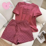 Shopmocho Summer Casual Embroidered Fashion Set Thin Milk Silk Sleepwear Women's Short Sleeve Shorts Outfit Comfortable Breathable