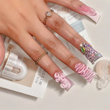 Shopmocho 24pcs Duckbill Shaped Fake Nails Gold Butterfly Rhinestone Design False Nail Tips Wearable Full Cover French Press on Nails