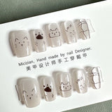 SHOPMOCHO 10Pcs Wearable Cat Eyes Series Short Square Press On Nails Kawaii Cartoon Cat Rabbit Rhinestone Gradients Full Cover False Nails