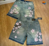 SHOPMOCHO Fashion Retro Streetwear Y2K Men Jeans Popular Patch Gothic Punk Style Shorts Embroidered Willow Nail Design Loose Casual Jeans