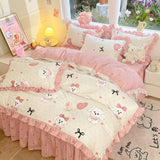 Shopmocho Cartoon Washed Cotton Bed Sheet Four-piece Set Non-cotton Thickened Brushed Quilt Cover Bed Skirt Style Princess Style Bedroom