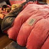 SHOPMOCHO Winter Plush Couple Bed Duvet Cover Bedspreads For Single Double Queen King Bed Velvect Warm Soft Nordic Couple Bed Quilt Cover