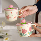 Shopmocho Creative Coffee Mug with Tulip Flower Design Ceramic Cup for Women Aesthetic Ins Style Breakfast Cup