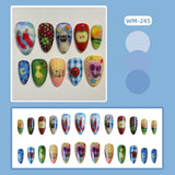 Shopmocho 24pcs Cute Cartoon Fake Nail Tips Oil Painting Series Printed Almond Press On Nail Sweet Cool Charming False Nail For Spicy Girl