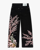 SHOPMOCHO  American Retro Patchwork Knight Cherry Blossom Denim Pants Y2k Vintage Men Baggy Straight Wide Leg Jeans Street Men Clothes