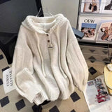 SHOPMOCHO Pullovers Women Hooded Plus Velvet Thickening Button Design Fashion Tender Knitted Sweater All-match Casual Students Autumn Chic