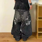 SHOPMOCHO 2025 New American Trend Retro Hip-hop Embroidery Pattern Baggy Jeans For Men And Women Y2K Harajuku Gothic Wide Pants Streetwear