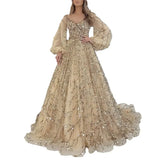 Shopmocho BWQ Vinatge Evening Party Long Dresses Sequin Women A-line Princess Dress Lantern Sleeve Spring Summer Robe Prom Halloween