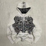 SHOPMOCHO Korean Fashion Simple Gray Double Sided Oversized Zipper Hoodie Women Y2K New Harajuku Gothic Casual Joker Couple Sweatshirt