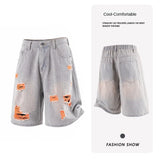 SHOPMOCHO Summer New Latest Trendy Brand Streetwear Multicolor Distressed Ripped Torn Frayed Hole Acid Wash Men Denim Shorts Jorts