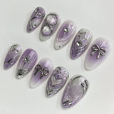 SHOPMOCHO 24Pcs Mid-length Almond Ballet False Nails Simple Cat Eye Design Press on Fake Nail Wearable Full Cover Nail Tips Manicure Tools