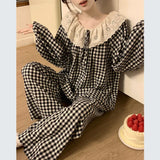 SHOPMOCHO Women's Sweet Print Pajamas Set Long Sleeve Top And Trousers 2 Piece Sleepwear Autumn Casual Loose Lace Loungewear