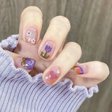 Shopmocho 24Pcs Pink Cat Blue Love Cute Short Ballet Press on False Nails Sweet French Cat Eye Bow Star Designs Style Detachable Nails Set