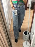 SHOPMOCHO Y2k Light Blue Baggy Jeans Women Red Stitch Embroidery High Waist Wide Leg Denim Pants Streetwear Casual Y2K Grunge Trousers New