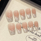 Shopmocho Handmade Press on Nails Sweet Bowknot Pearl Decor French Fake Nails for Women Girl Wearable Shiny Cat Eye Bride False Nail Tips