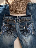 SHOPMOCHO American Fashion High Street Large Size Butterfly Embroidered Women Jeans Y2K Millennium Harajuku Slim Flared Jeans