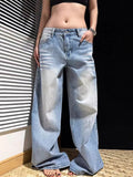 SHOPMOCHO Retro Cross Rivet American Oversize Jeans Loose Casual Straight Wide Leg Jeans Men And Women Comfortable Versatile Trousers