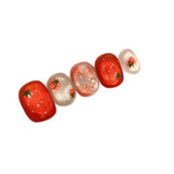 SHOPMOCHO 10pcs Festive Red Oval Short Press-On Nails with Cute Tomato Design Glossy Finish Holiday Nail Art Set for Women and Girls Wear