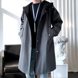 SHOPMOCHO Trench Men Fashion Turn Down Collar Hooded Trenchcoat Autumn Single-breasted Loose Windbreaker Casual Overcoat Fake Two Piece