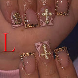 SHOPMOCHO 10PCS Diamond French Pointed Nail Short Square Nail Nude Fake Nail With Gold Glitter Diamond Nail Leopard Print Fake Nail