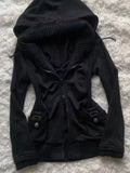 SHOPMOCHO Black Fashion New Trend Women Casual Hoodie Retro Gothic Sweatshirts Hip Hop Punk Style Multifunctional High Street Cardigan