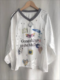 SHOPMOCHO Korean Y2k Butterfly Print T-shirts for Women Translucent Striped V Neck Long Sleeve Tee Shirt American Retro Oversize Clothes