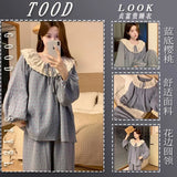 SHOPMOCHO Women's Sweet Print Pajamas Set Long Sleeve Top And Trousers 2 Piece Sleepwear Autumn Casual Loose Lace Loungewear