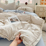 SHOPMOCHO Puple Flower Printed Duvet Cover with Lace Double-layered Yarn housse de couette 220x240 Single/Queen/King Size Comforter Cover