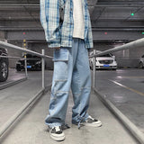 SHOPMOCHO Men Jeans Wide Leg Denim pants Loose Straight Baggy Men's Jeans hip hop Streetwear Skateboard Neutral denim Trousers Cargo jeans