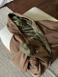 Shopmocho American Retro Brown Checkered Hooded Sweatshirt Women's Autumn New Casual Cardigan Jacket Trendy Long Sleeved Loose Outwear