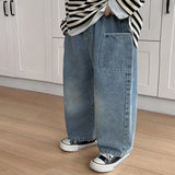 SHOPMOCHO Spring and Autumn Children's Pocket Wide Leg Jeans Contrast Loose Relaxed Pants for Boys and Girls Jeans Baby Kids Trousers 2-6Y