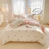 SHOPMOCHO 3 Piece Sheet Set  pink bowknot embroidery duvet cover Set ， comfortable Bedding Set Bedspread for All Season