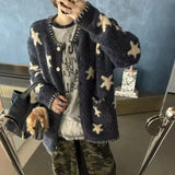 Shopmocho Vintage Star Knitted Cardigan Women Harajuku Print Sweater Outerwears Winter Korean Long Sleeve Knitwears Ladies Casual Jumpers