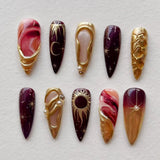 SHOPMOCHO 24Pcs Black Y2k Long False Nails with Almond Head Design Cat's Eye Silver Stripe Pattern Press on Fake Nails Wearable Nail Tips