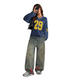 Shopmocho Y2K Style Sports Jersey Women's Knitted Tops Fashionable Digital Printed Round Neck Long Sleeve Jumper 2025 Summer Street Trend