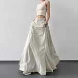 Shopmocho Temperament Retro Slit Women Cargo Skirts Summer High Waist Streetwear Midi Skirts Y2K Chic Hip All Match Folds A Line Skirt