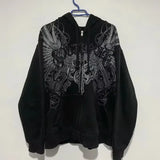 SHOPMOCHOAmerican New Skull Embroidery Super Leopard Hooded Sweater Women Y2K Gothic Hip Hop Popular Casual Joker Sweatshirt