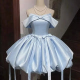 SHOPMOCHO 2026 Japanese Summer Blue Pure Desire One Shoulder Birthday Dress Thousand Gold Style Bow Knot Slim Short Sleeve Women's Dress