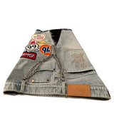 SHOPMOCHO Y2k American Denim Shorts Men and Women Hip Hop Rock Cartoon Pattern Patch Blue Loose Jeans Harajuku Retro Fitness Casual Shorts