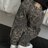 SHOPMOCHO Hip Hop Casual Loose Children's Pants Children's Four Seasons Pure Cotton Leopard Pattern Jeans Trendy Casual Pants