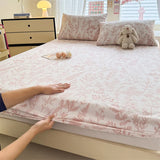 SHOPMOCHO 1pc Floral Fitted Bed Sheet Flower Printed Washed Cotton Bed Sheet with Elastic Single/Queen/King Size Bed Fitted Sheets